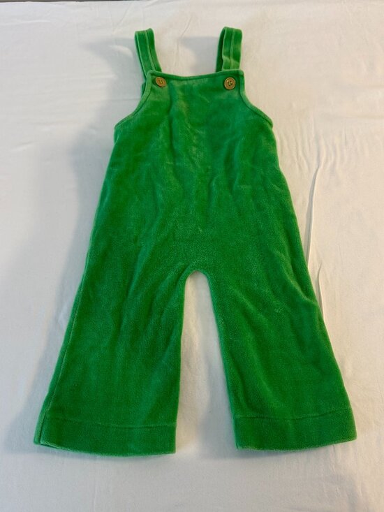 Other - Vintage Green Velour Toddler Overalls Romper Unisex  Button Strap No Size